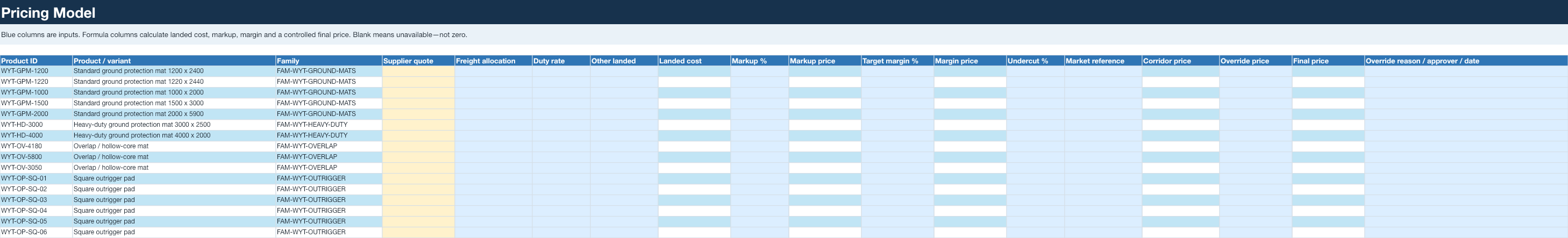 Pricing model sample — open full-size preview